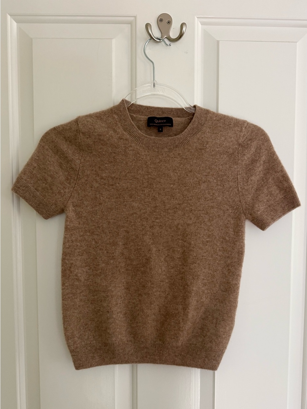 Quince Mongolian Cashmere Short Sleeve Sweater in Oatmeal Size S
